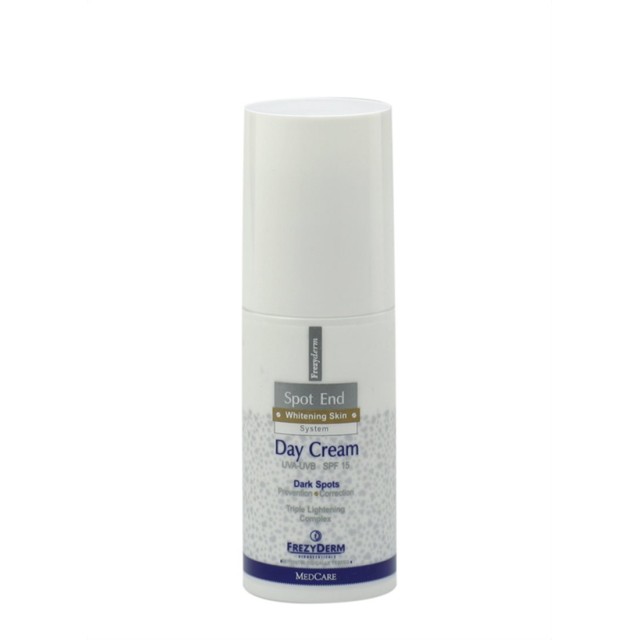 FREZYDERM SPOT END DAY CREAM SPF 15 50ml . Λευκαντική κρέμα ημέρας προσώπου και λαιμού για τη πρόληψη και τη διόρθωση δυσχρωμιών